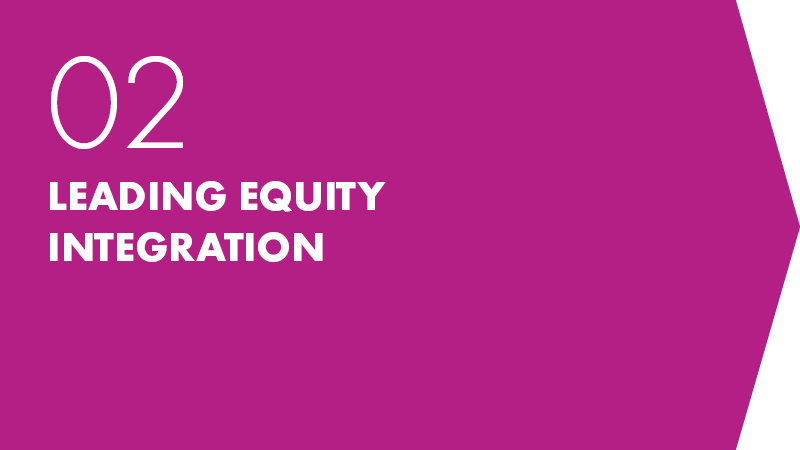 2: Leading Equity Integration. Standing against racism, oppression and discrimination.